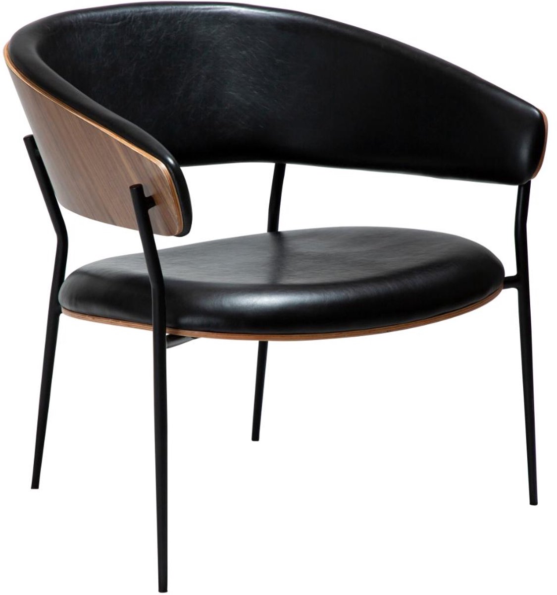 Crib Dan-Form fauteuil met armleuningen fineer walnoot, PU-kunstleer zwart.