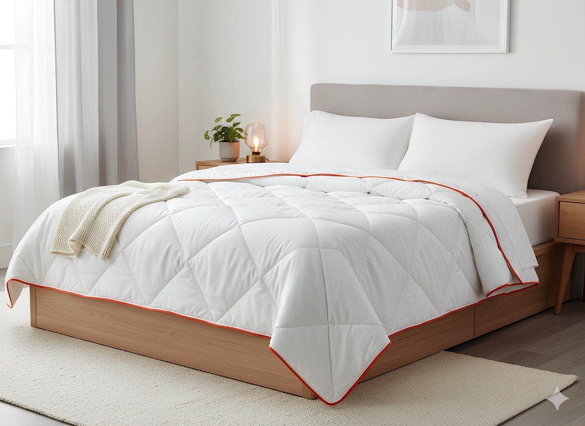 Parade Home Elegant Series- Dekbed zonder overtrek- Allyear Dekbed enkel- 200x200 Beige met Orange biais- Tweepersoons dekbed wasbaar- 2 in 1 Anti Allergie en Ademend dekbedden