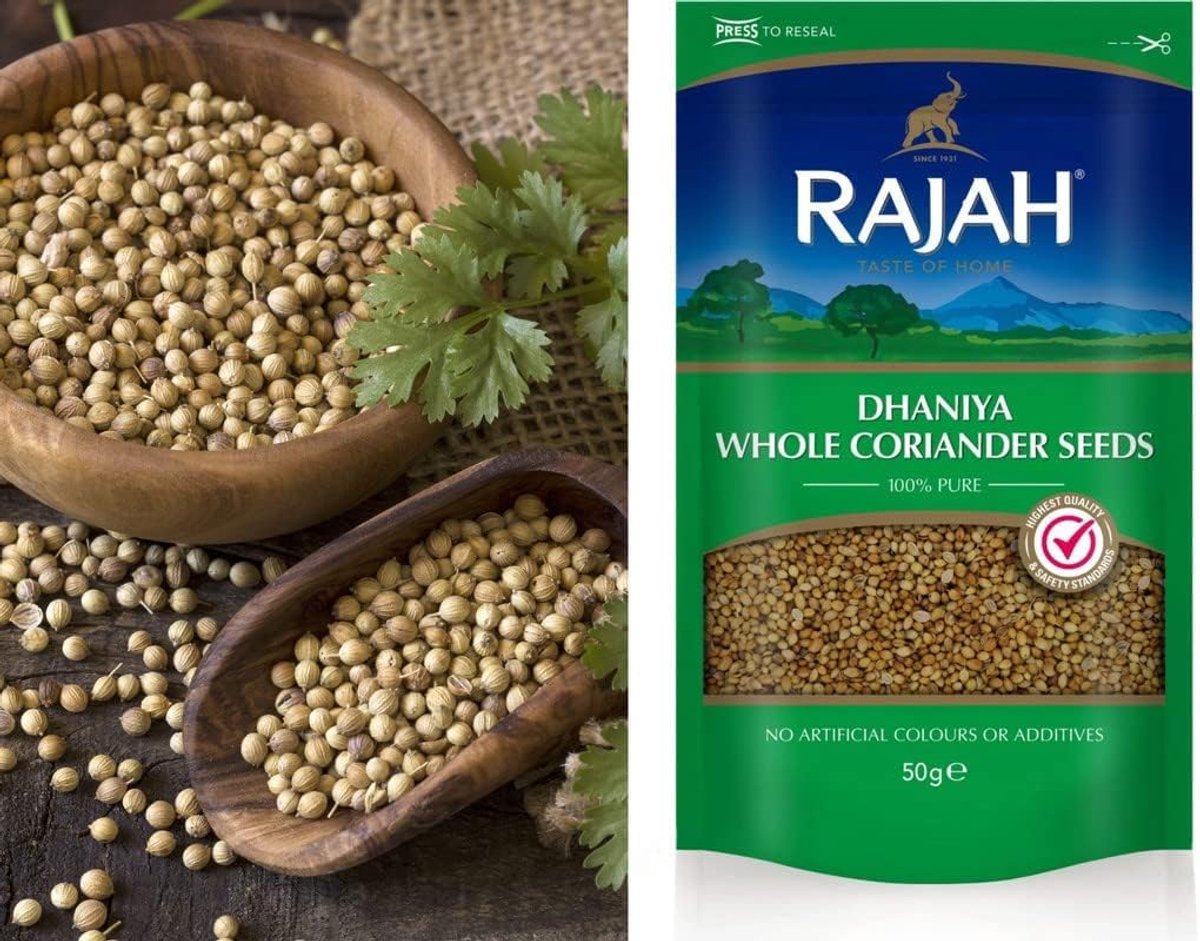 Rajah Gemalen Korianderpoeder voor Kruiden & Koken 2 x 100g | Authentieke Smaak voor Curry’s, Vlees, Vis & Groenten | Ideaal voor Garam Masala & Specerijenmixen | Geen Kunstmatige Kleurstoffen met Kajal Sticker