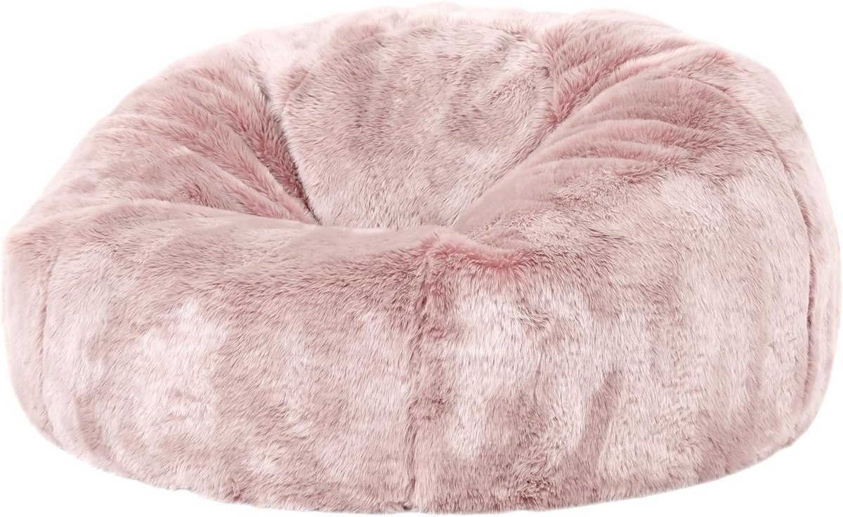 Ronde Zitzak in Roze Imitatiebont voor Volwassenen - Luxe en Comfortabel voor Woonkamer en Slaapkamer