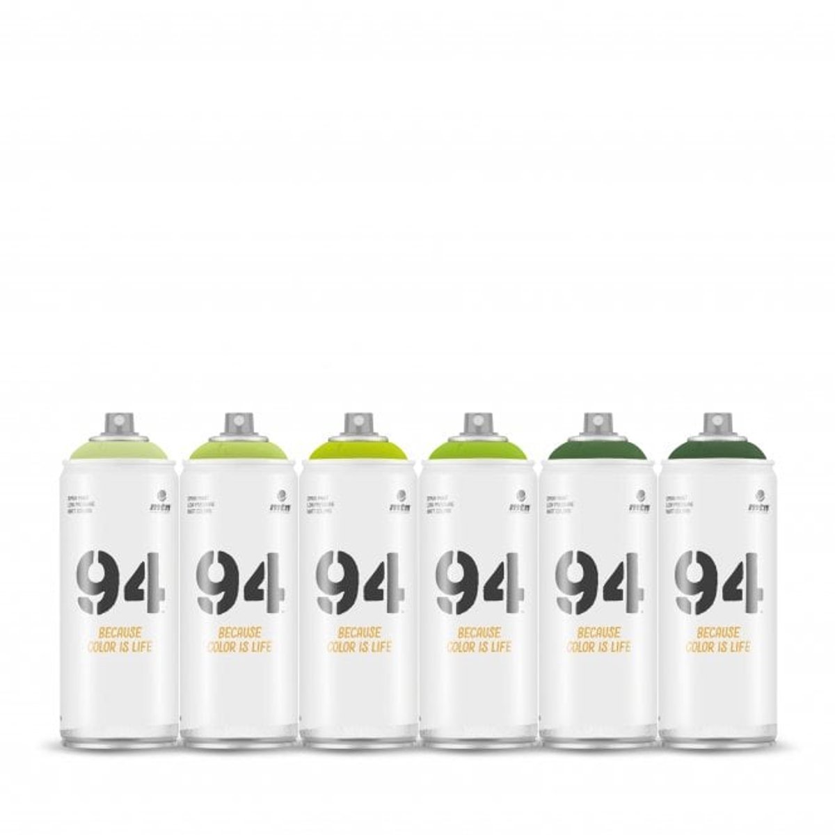 MTN94 spuitbussen pakket - 6x Groene tinten - Lage druk, matte afwerking graffiti spuitverf - 400ml