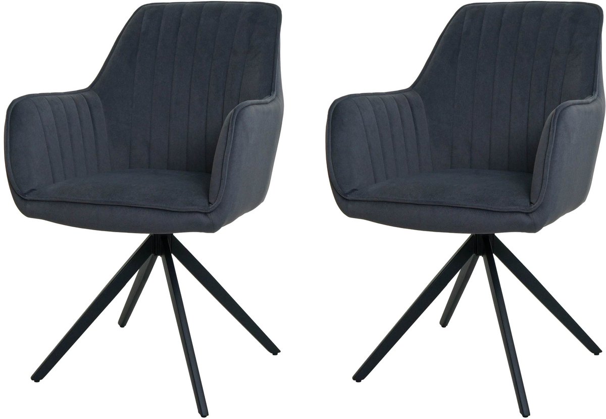 Set van 2 eetkamerstoelen MCW-L79, keukenstoel armleuningen, draaibare autostoel stof/textiel ~ antraciet