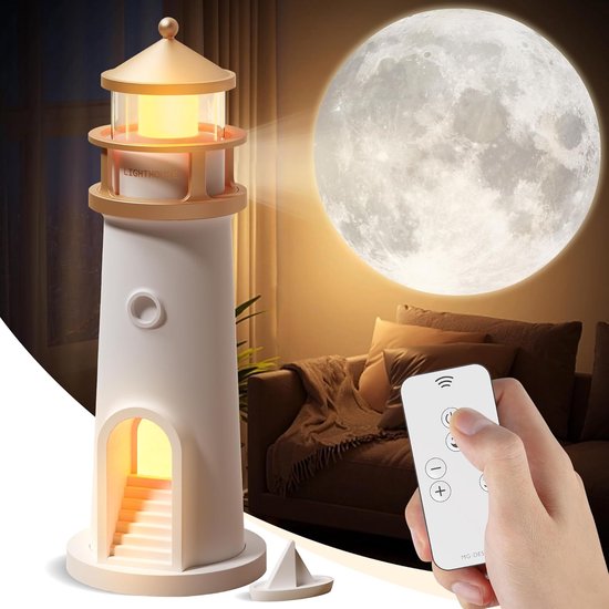 Maanlamp projector nachtlampje - Led Galaxy projector voor kinderen, sfeervolle vuurtoren decor lamp