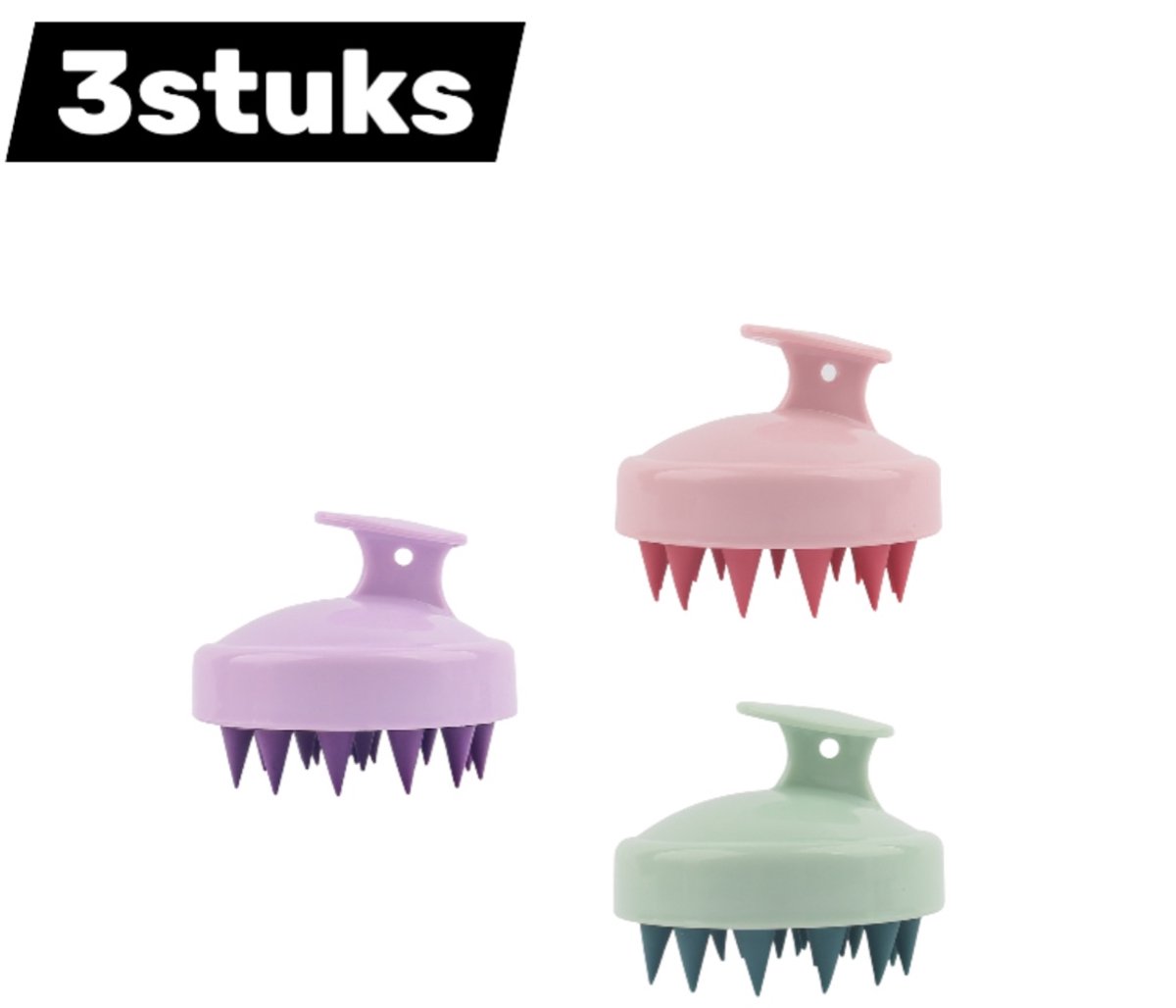 3stuks - Massageborstel - Haarmassagekam - Shampookam - Siliconen - Antiroosborstel - Drie kleuren