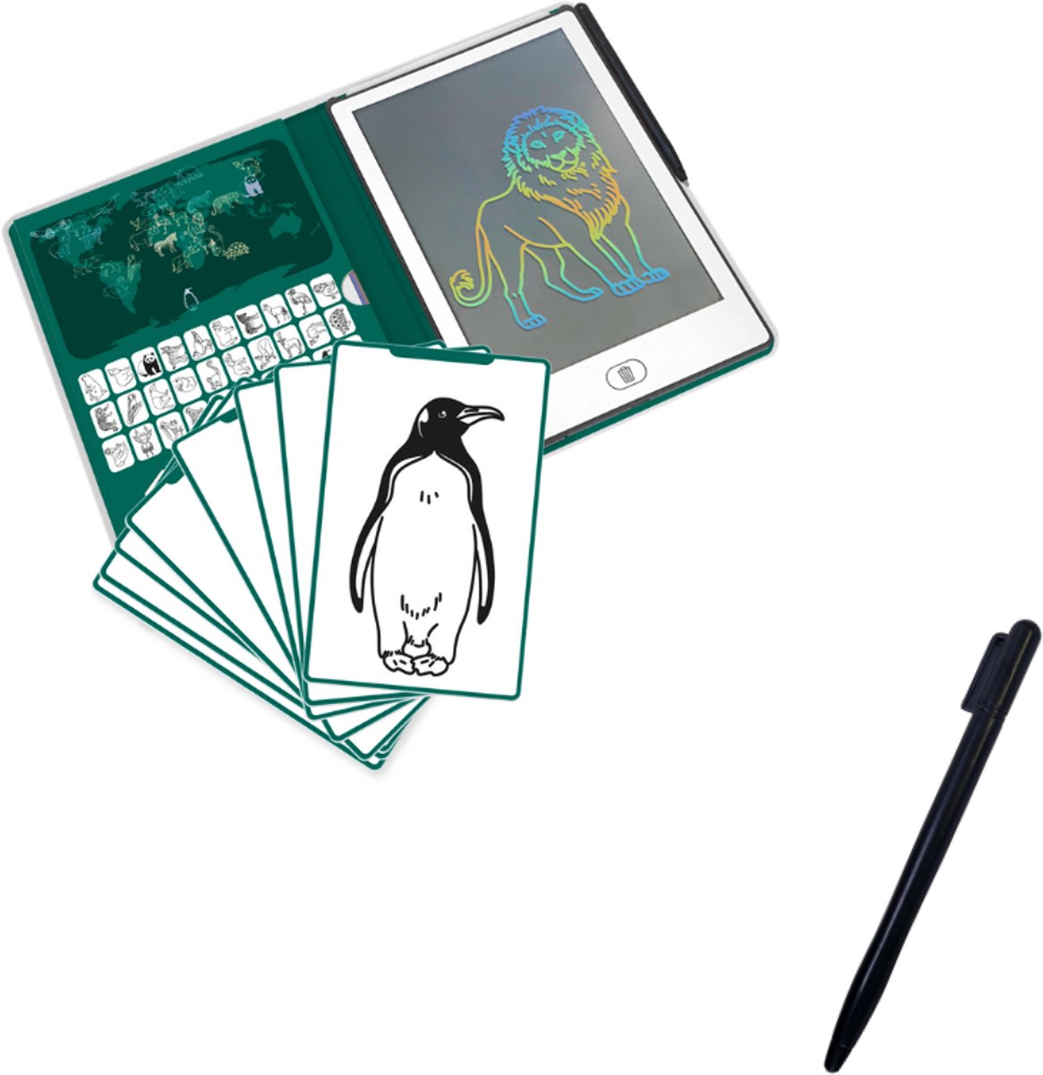 BEAU by Bo Kidywolf Kidydraw Mini Tekenboek met LCD-scherm - Dieren over de hele wereld + Extra Pennetje