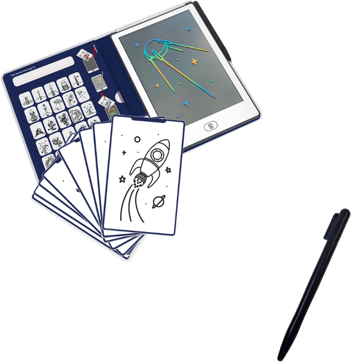 BEAU by Bo Kidywolf Kidydraw Mini Tekenboek met LCD-scherm - Galaxy + Extra Pennetje