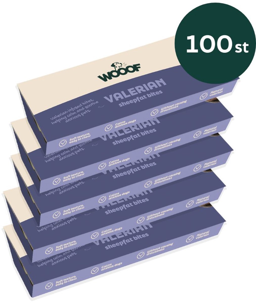 WOOOF Schapenvet bonbons met Valeriaan - 100st - Hondensnack bites - Supplement - Angst en stress - 100st