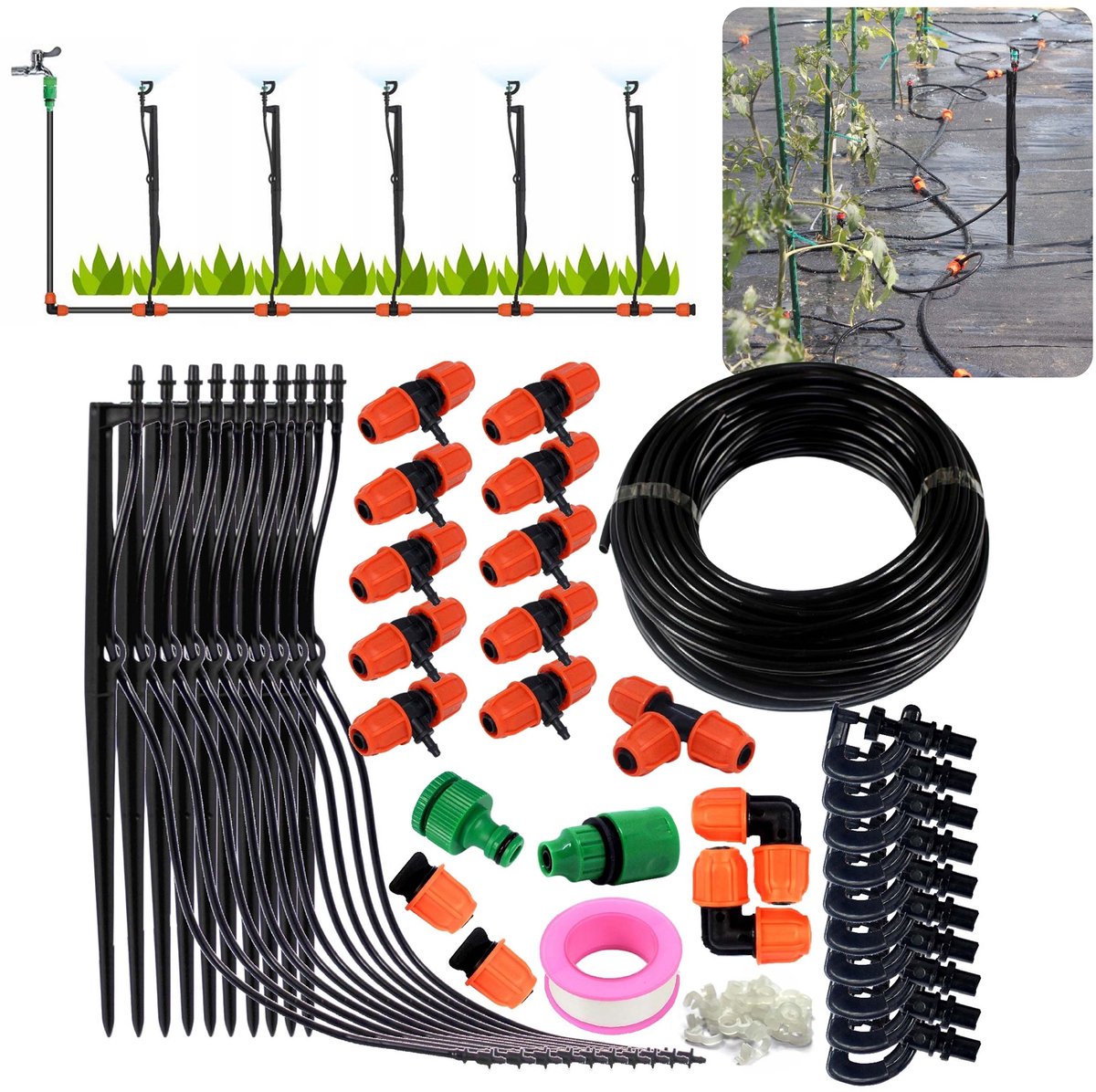 Set voor AUTOMATISCHE besproeiing van gazons, irrigatie met een roterende sproeier van 20 m + accessoires