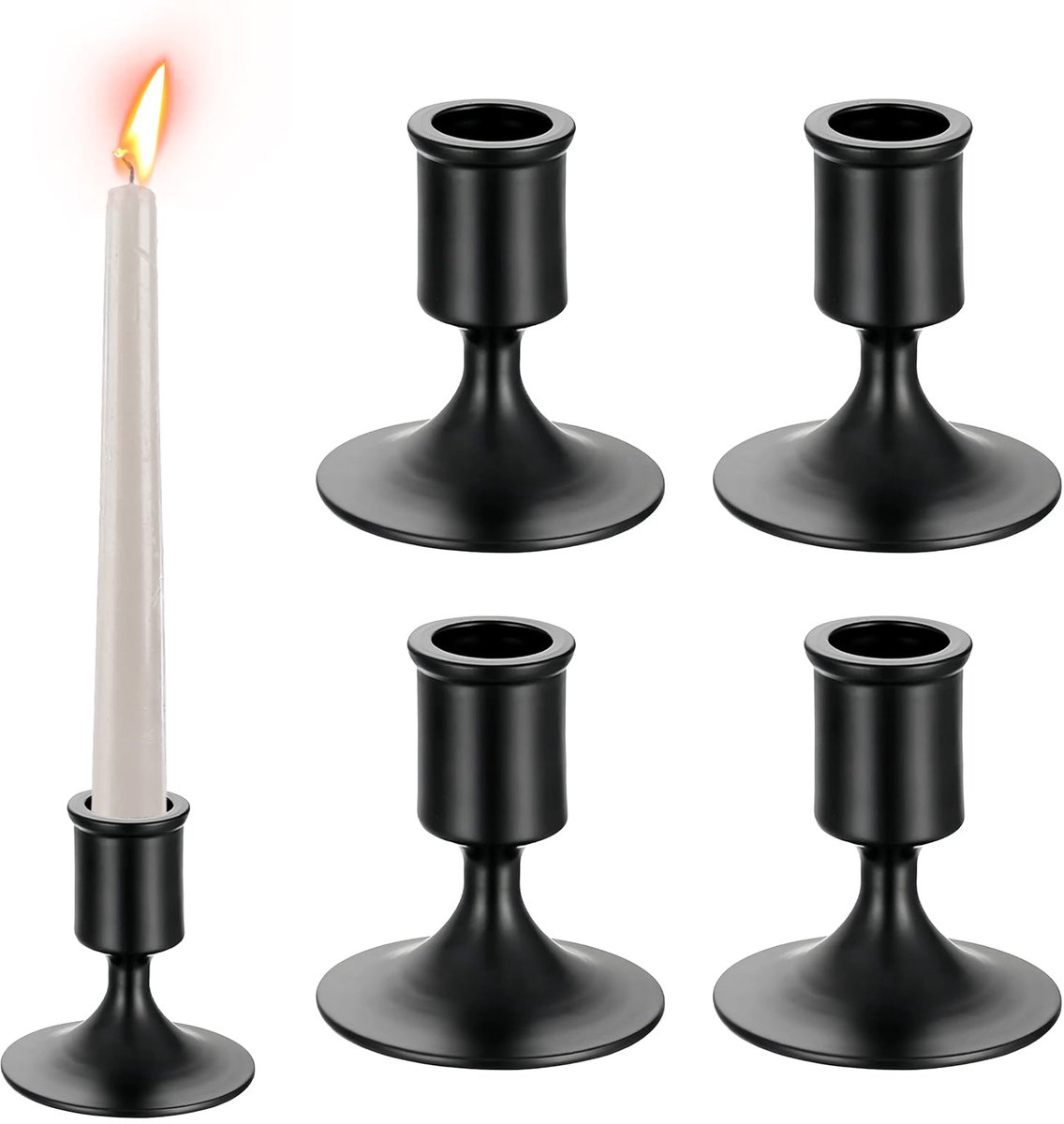 Ibenzoa Set van vier stijlvolle zwarte kandelaars voor tafeldecoratie en sfeervolle verlichting