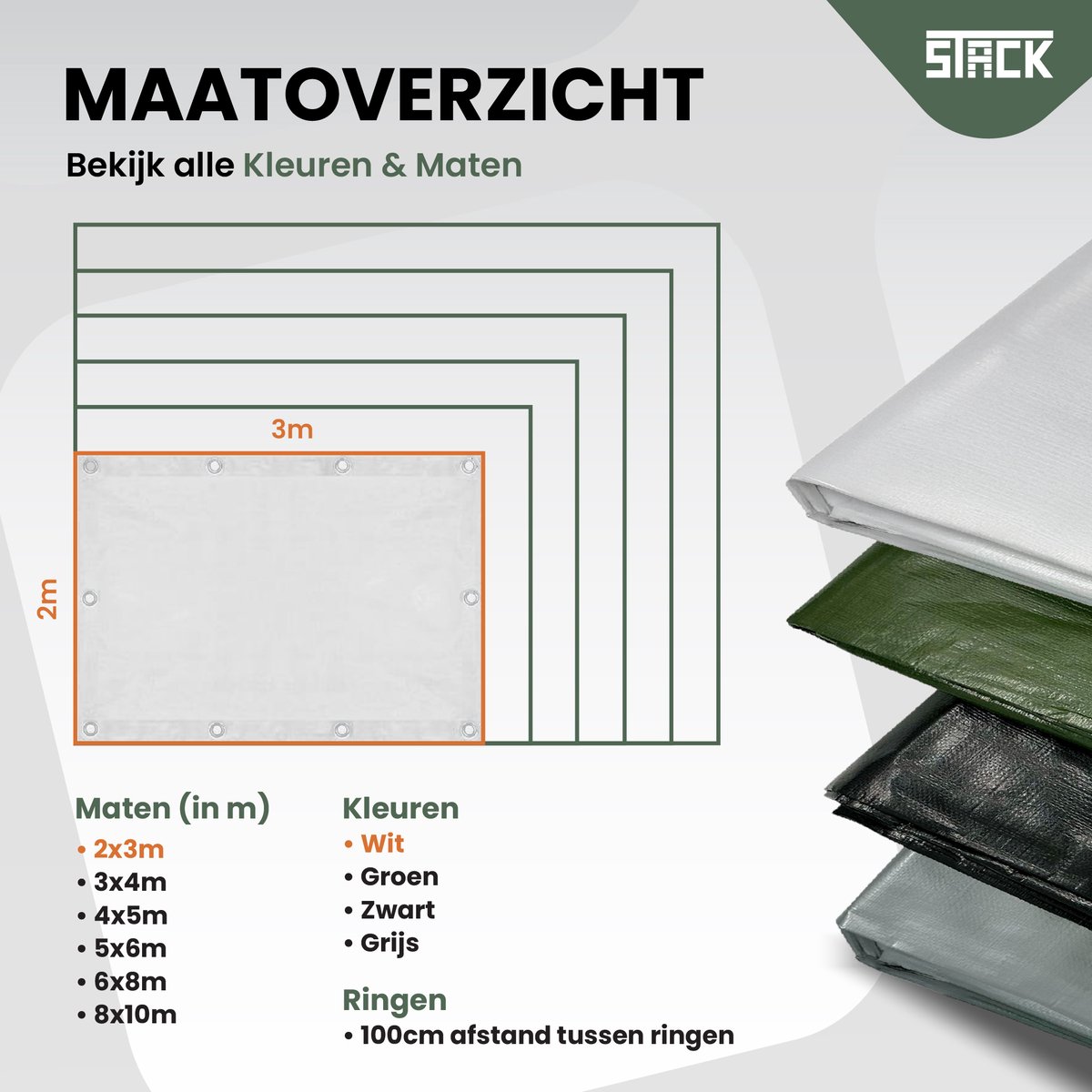 STACK® Extra Sterk Afdekzeil - 2x3m - Wit - 150G/M2 - Waterdicht Bouwzeil & Zeildoek - Zeil Met Ringen - Beschermhoes & Afdekhoes voor Zwembad,Tuin Set,Motor,Scooter,Fietsen,Aanhangwagen,Scootmobiel,BBQ accesoires - Auto Hoes Bescherming — afbeelding 7