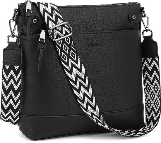TAN.TOMI Dames Schoudertas – Crossbodytas Middelgroot met Brede Verstelbare & Afneembare Band - Zwart