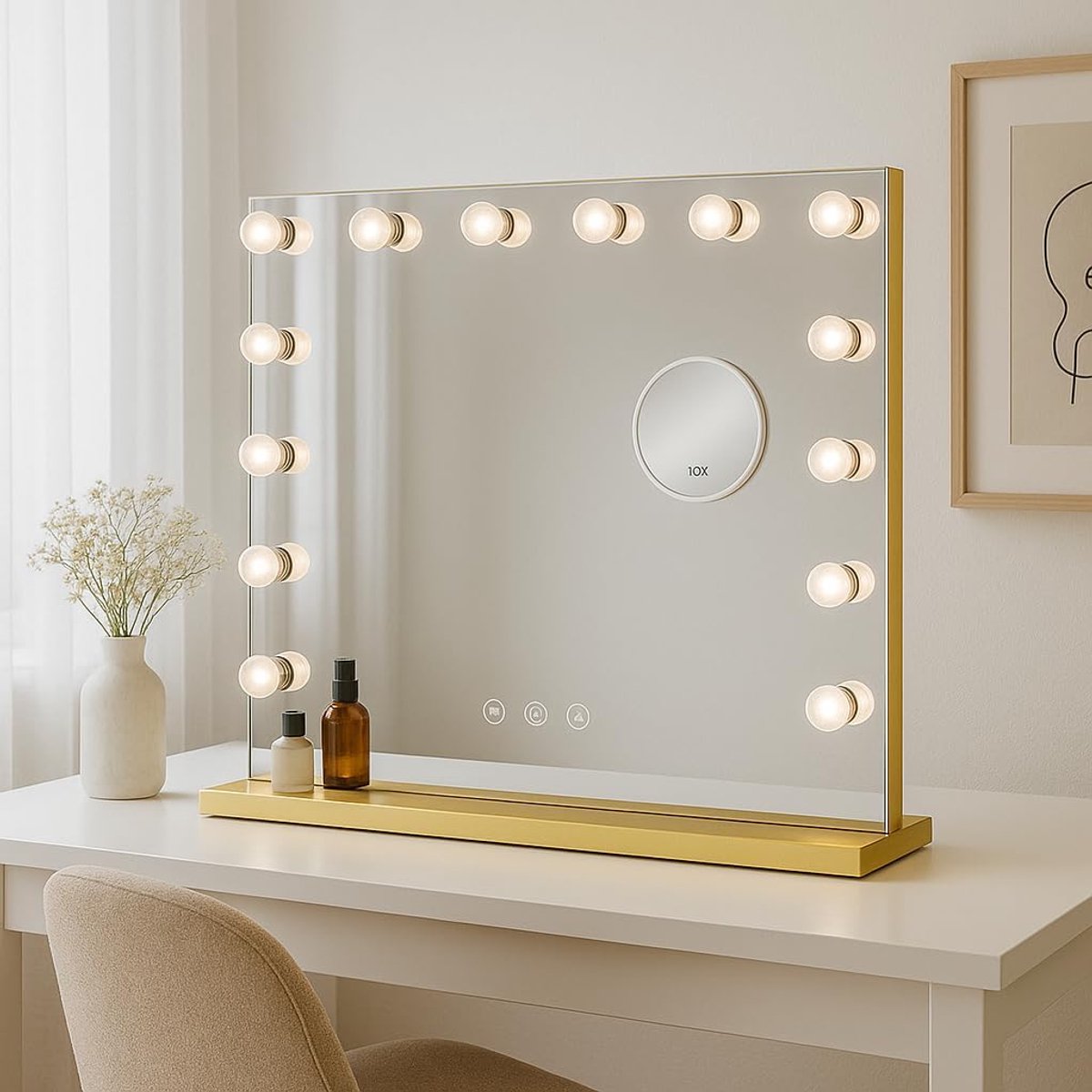 Hollywood Make-Up Spiegel met Verlichting - Dimbaar - 10x Vergroting