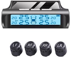 Universeel bandenspanningscontrolesysteem met 4 externe sensoren, draadloze TPMS-zonnemonitor met 5 alarmmodi, drukbereik 0-5 bar, geschikt voor auto's, SUV's, aanhangers