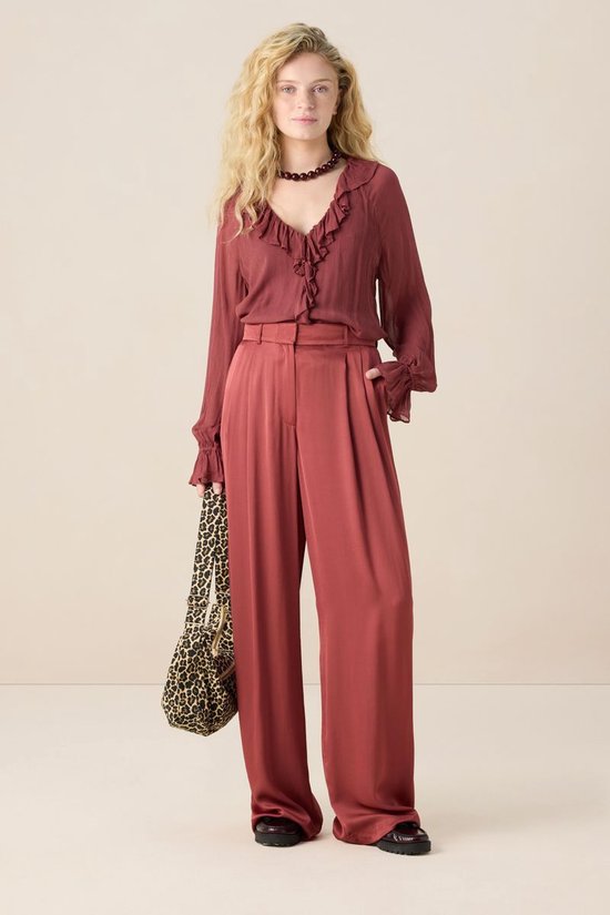 Rode High Waist Wide Leg Broek