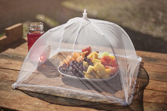 Voedselkap - 3 stuks - Vliegenkap - Bescherm je eten - Polyestervezel - Vliegen - Afdeknet - Vliegenkapjes opvouwbaar - Foodcover - Opvouwbaar - BBQ - Buiten Eten - 48cm — afbeelding 4