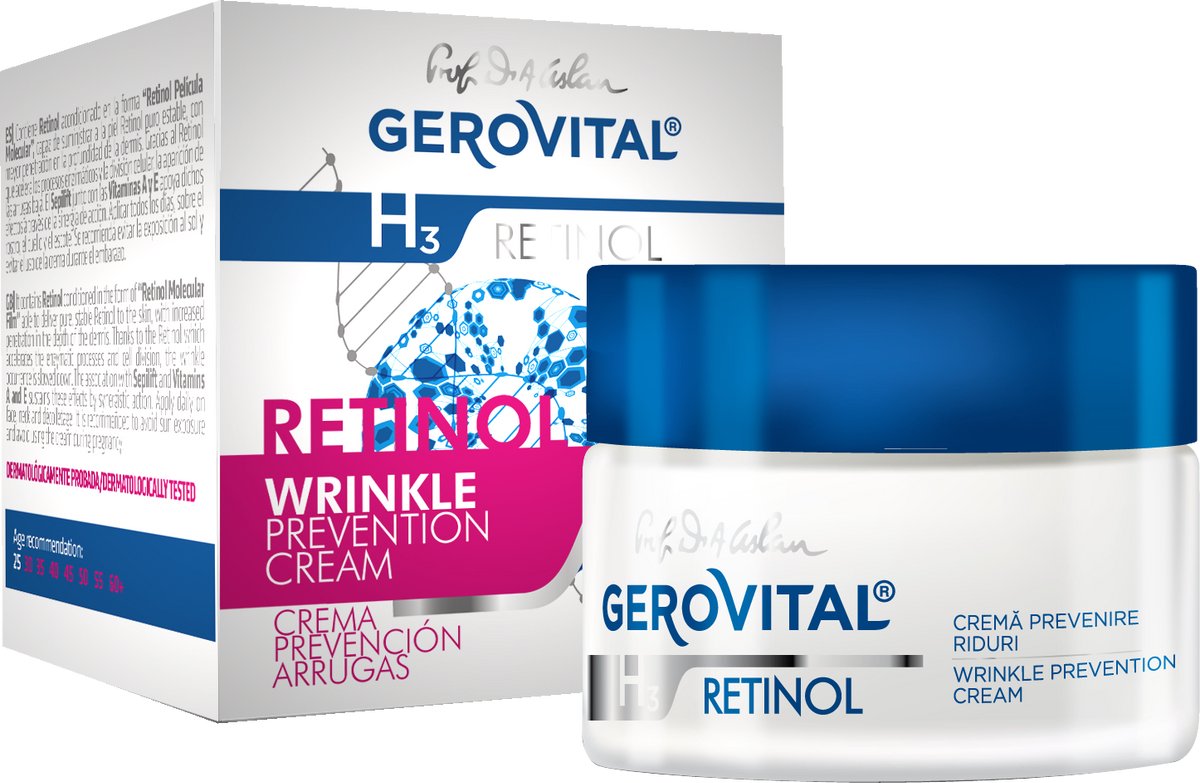 Rimpelpreventiecrème 2% retinol voor de normale tot rijpe huid - Anti-rimpelbescherming en celregeneratie, Gerovital H3 Retinol, 50 ml