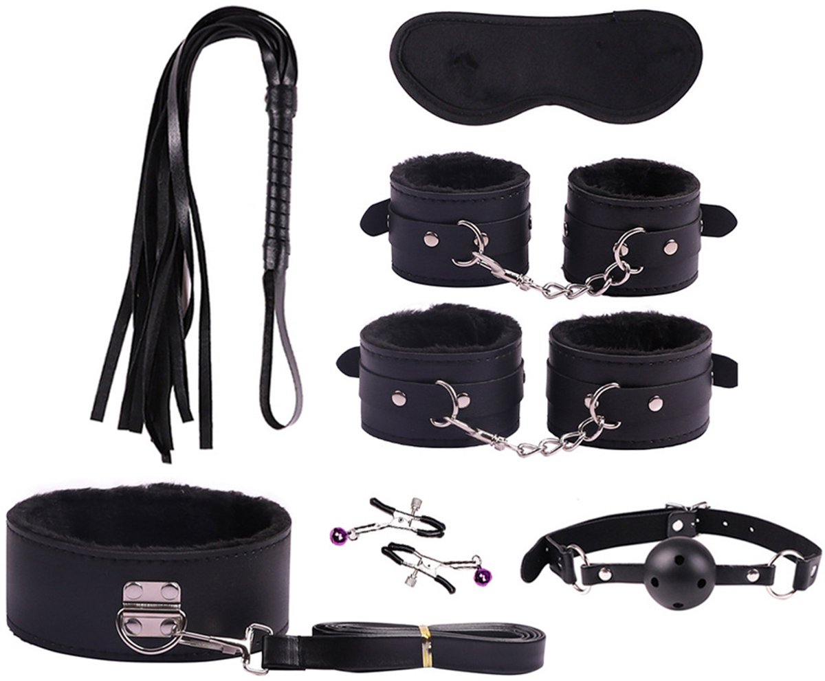 7-Delige Accessoire Set Voor Volwassenen - Lingerie & Bondage - Boeien, Zweep, Touw, Anaal Vibrator - Koppel Speelgoed