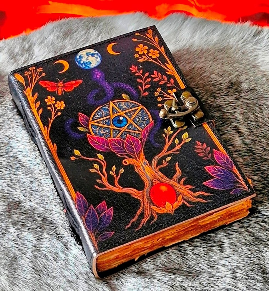 Leren Dagboek voor Occultisten - Leren Journal Pentagram en Derde Oog - 18x13cm - Leren notitieboek met Pentagram - Handgemaakt