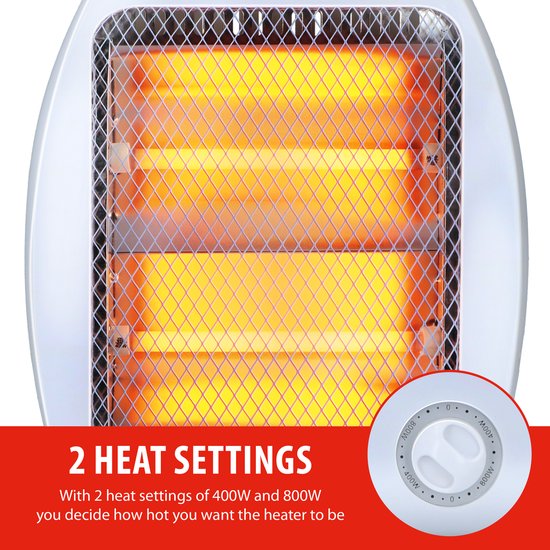 alpina Elektrische Kachel LQ001 – Infrarood Verwarming 800W – Halogeen Heater met 2 Warmtestanden – Compacte Kachel Elektrisch voor Binnen – Elektrische Verwarming met Kantelbeveiliging en Draaggreep
