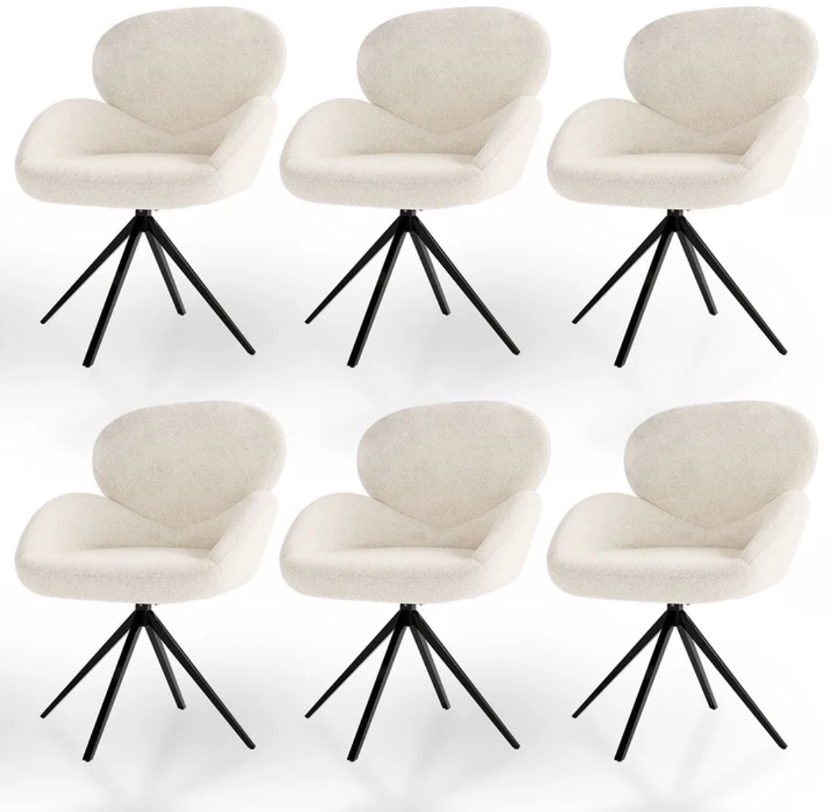 Draaistoel / Eetkamerstoel Albano - Incl. Draaifunctie - Bouclé Stof - Crème - Set van 6