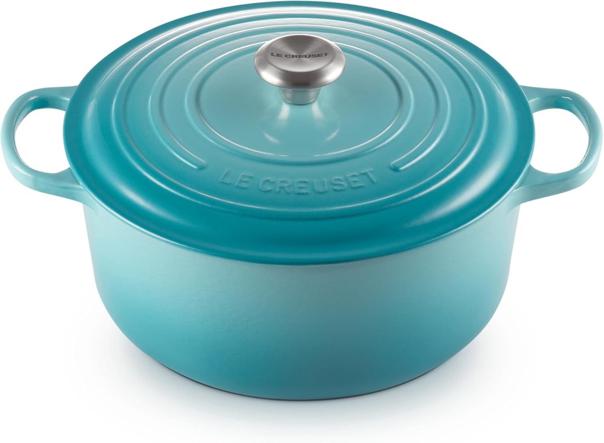 Grote Geëmailleerde Gietijzeren Ronde Braadpan met Deksel - 28 cm, 6,7 L - Groenblauw