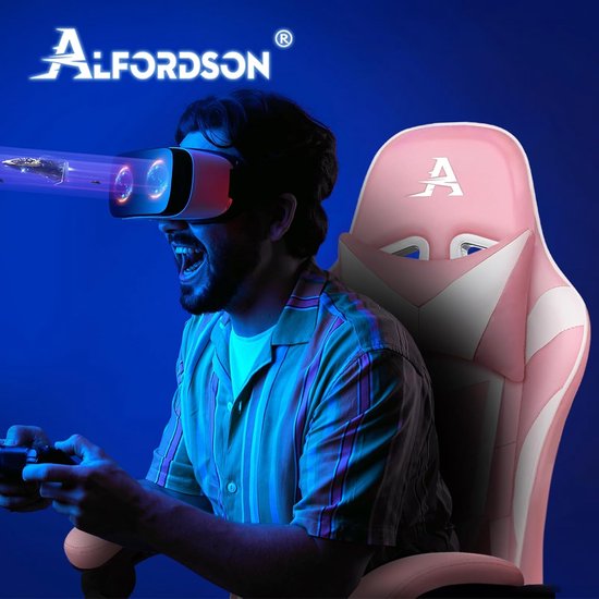 Gamingstoel met Massagepunten en Inklapbare Voetensteun - Ergonomische Racingstoel, Hoogte Verstelbaar, Draagvermogen 180 kg, Roze van Merkloos — afbeelding 3