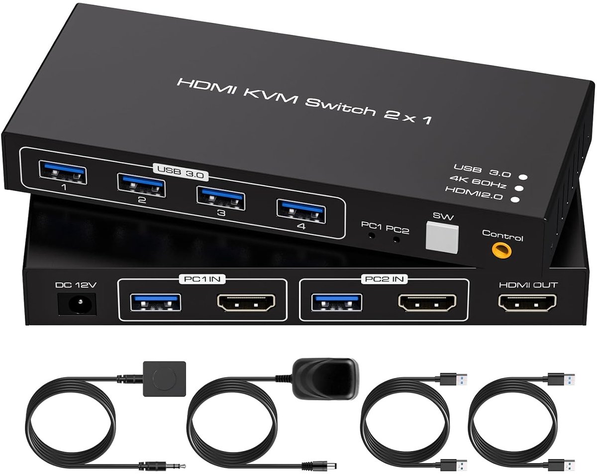 KVM Switch HDMI voor 2 Computers met 1 Monitor en 4 USB 3.0 Aansluitingen