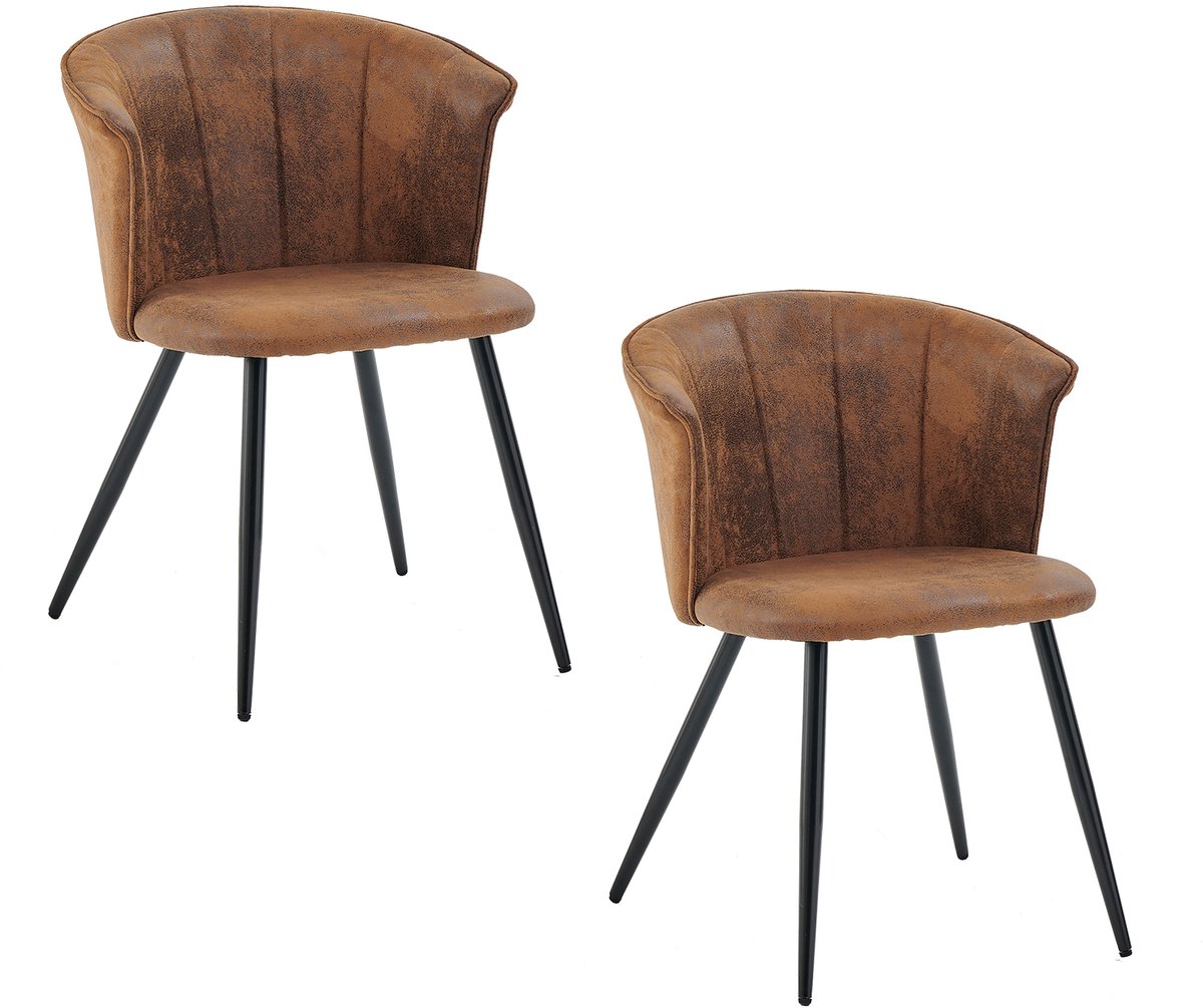 Meubles Cosy – DONCIC – Set van 2 industriële eetkamerstoelen met armleuningen – Suedine bekleding