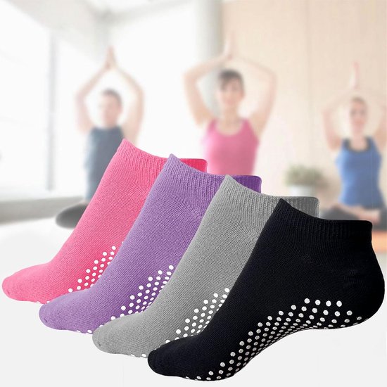 Vancle 2 Paar Antislip Sokken voor Pilates & Yoga Dames 36-41 met Grip-Zolen voor Barre, Reformertraining & Fitness, Stoppersokken voor Dames en Heren, zwart roze., 36