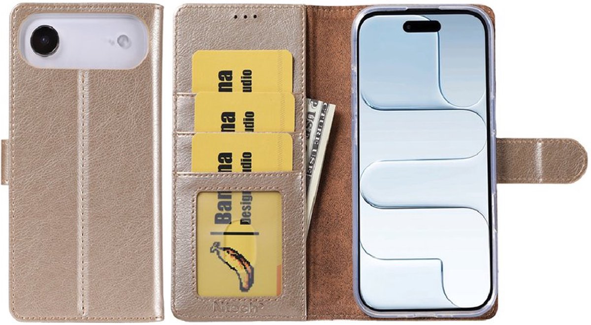 Hoesje Geschikt voor iPhone 17 Air – Arara bookcase met pasjeshouder - Goud