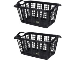Storage Solutions wasmand met handvatten - 2x stuks - zwart - 37 liter - 60 x 40 x 30 cm