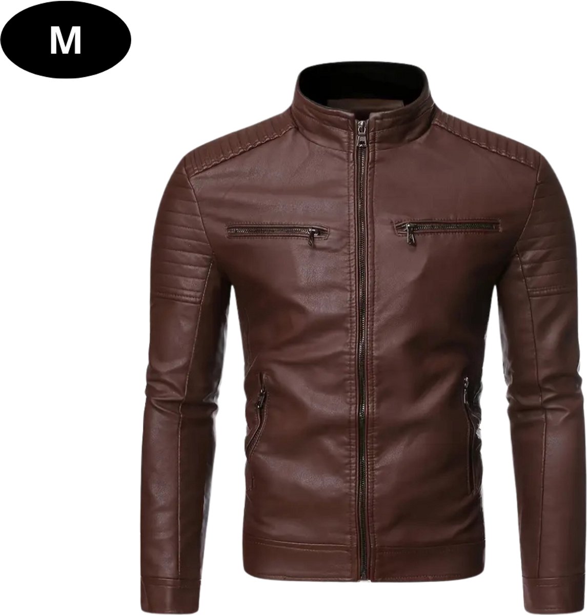 Bovista Kunst Leren Jas Leather Jacket Lederen Jas Bomberjack Pilotenjack Blazer Biker Motorjas Motormuis Heren Bruin