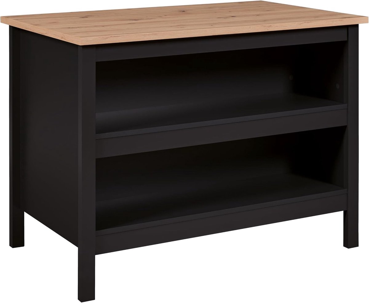 Keukeneiland Middeneiland Werkblad met Planken - 124 cm x 75 cm - Zwart - Perfect voor Keukens