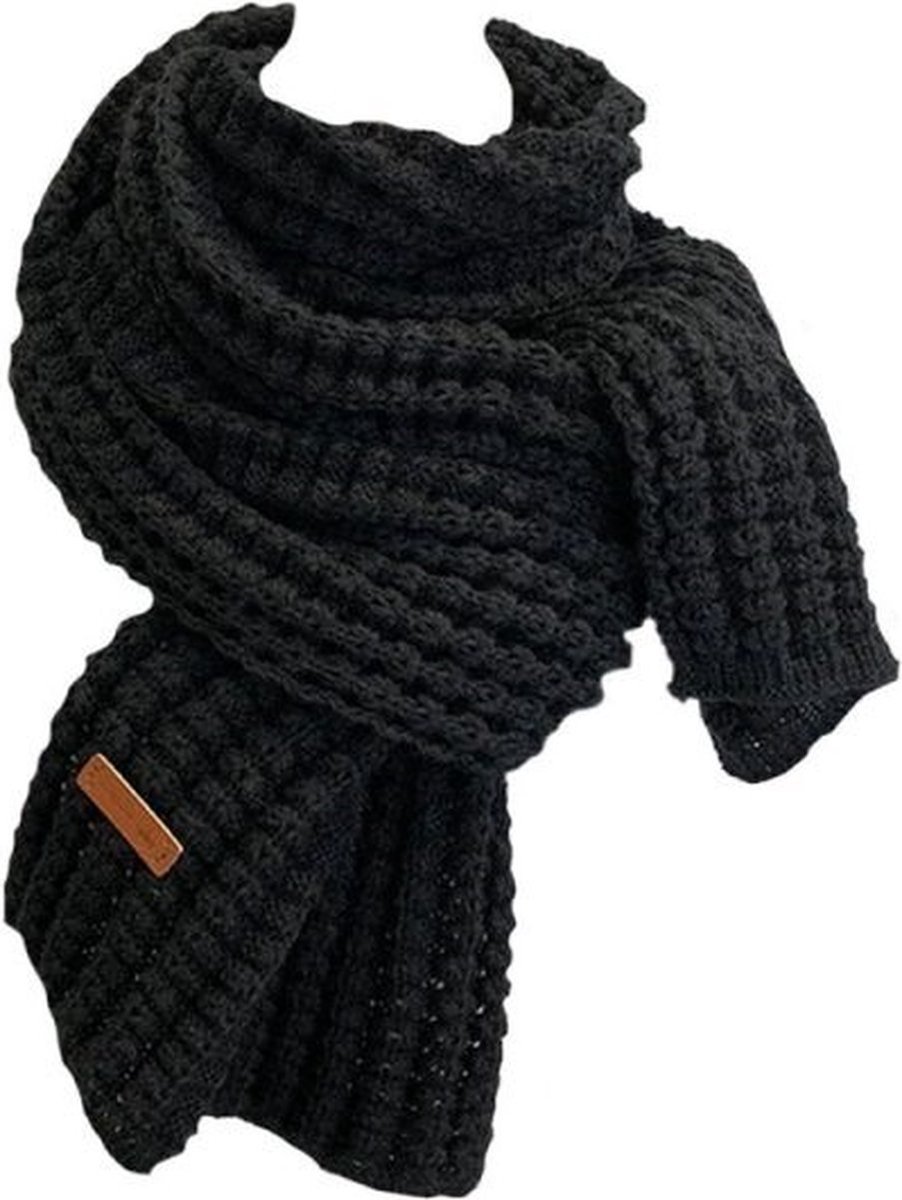 Gebreide Wollen Sjaal Zwart – Unisex Winter Sjaal 100% Wol – Warm & Comfortabel – 180x30 cm