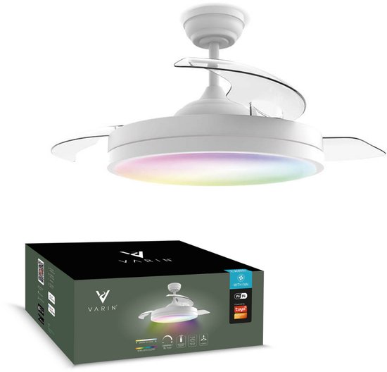 Varin® Smart Plafondventilator met verlichting - Wit - Tuya Wifi - LED RGBW - Ø 50cm/108cm - Super stil - Smart lamp - Plafondlamp slaapkamer - Plafonniere woonkamer - Plafondlampen - Plafond lamp - Verlichting kinderkamer - Ventilator