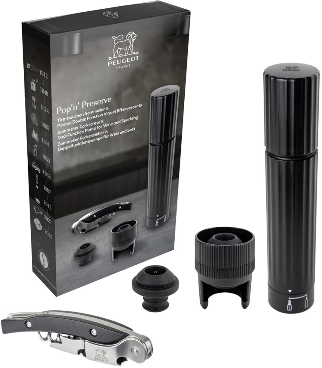 Peugeot Pop'n' Preserve giftset: kurkentrekker sommelier + bewaarpomp