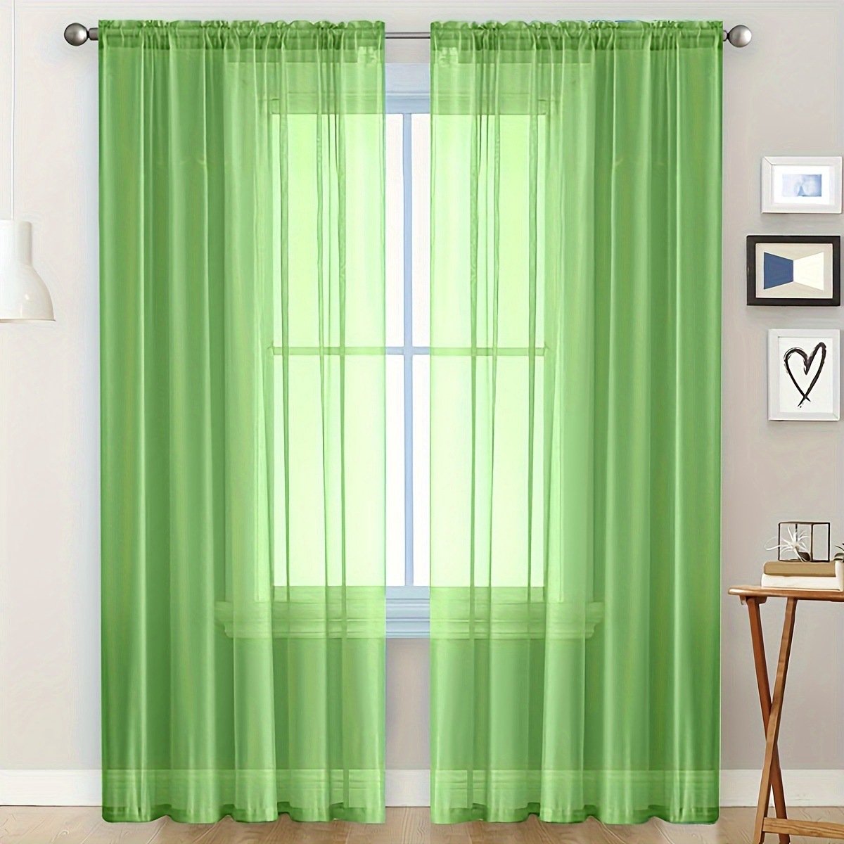 Set van 2 semi-transparante ringgordijnen voor slaapkamer, woonkamer, huis, 140 x 260 cm,Groen