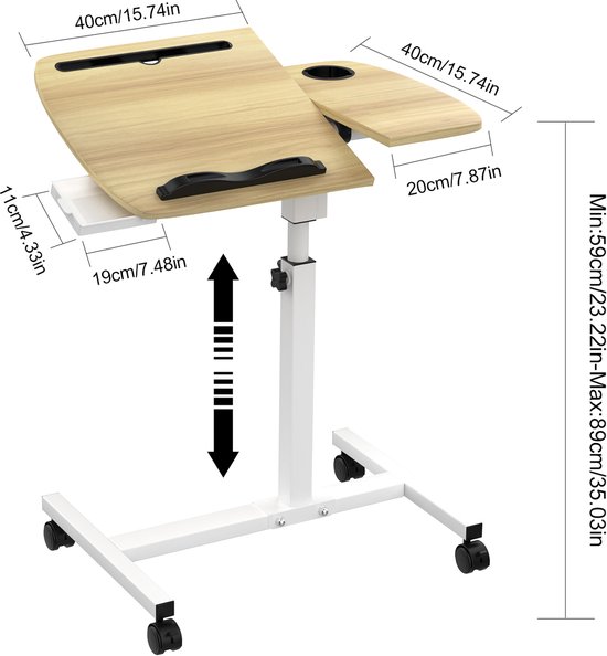 Laptopbureau, laptopbedtafel met inklapbare poten en bekersleuf