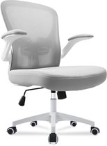Durrafy - Bureaustoel - Ergonomische Bureaustoel - Bureaustoelen voor Volwassenen - Office Chair - met Lendensteun & 90° Opklapbare Armleuningen | Verdikt en Verbreed Zitkussen | Hoogteverstelling - Stoel Tot 150kg - Grijs