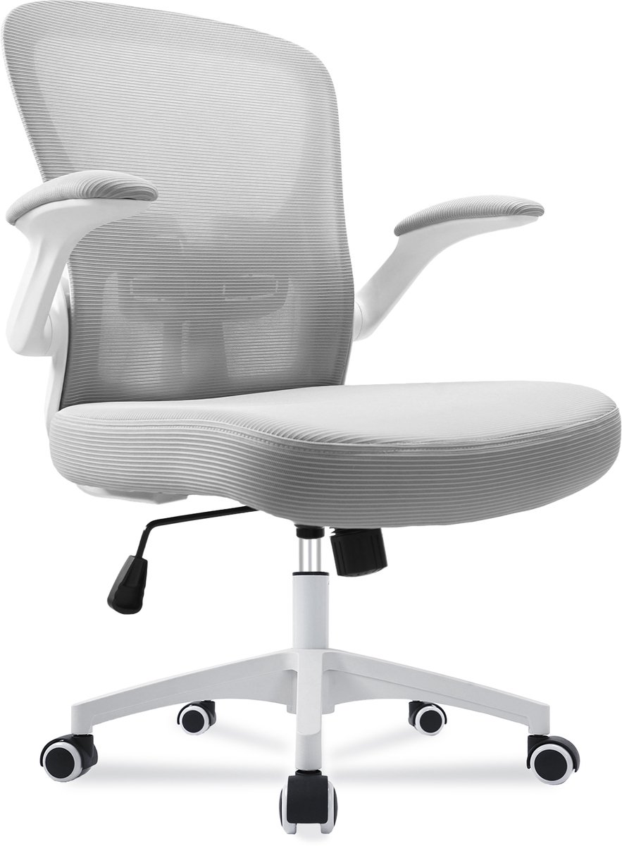 Durrafy - Bureaustoel - Ergonomische Bureaustoel - Bureaustoelen voor Volwassenen - Office Chair - met Lendensteun & 90° Opklapbare Armleuningen | Verdikt en Verbreed Zitkussen | Hoogteverstelling - Stoel Tot 150kg - Grijs - Durrafy - €77,99