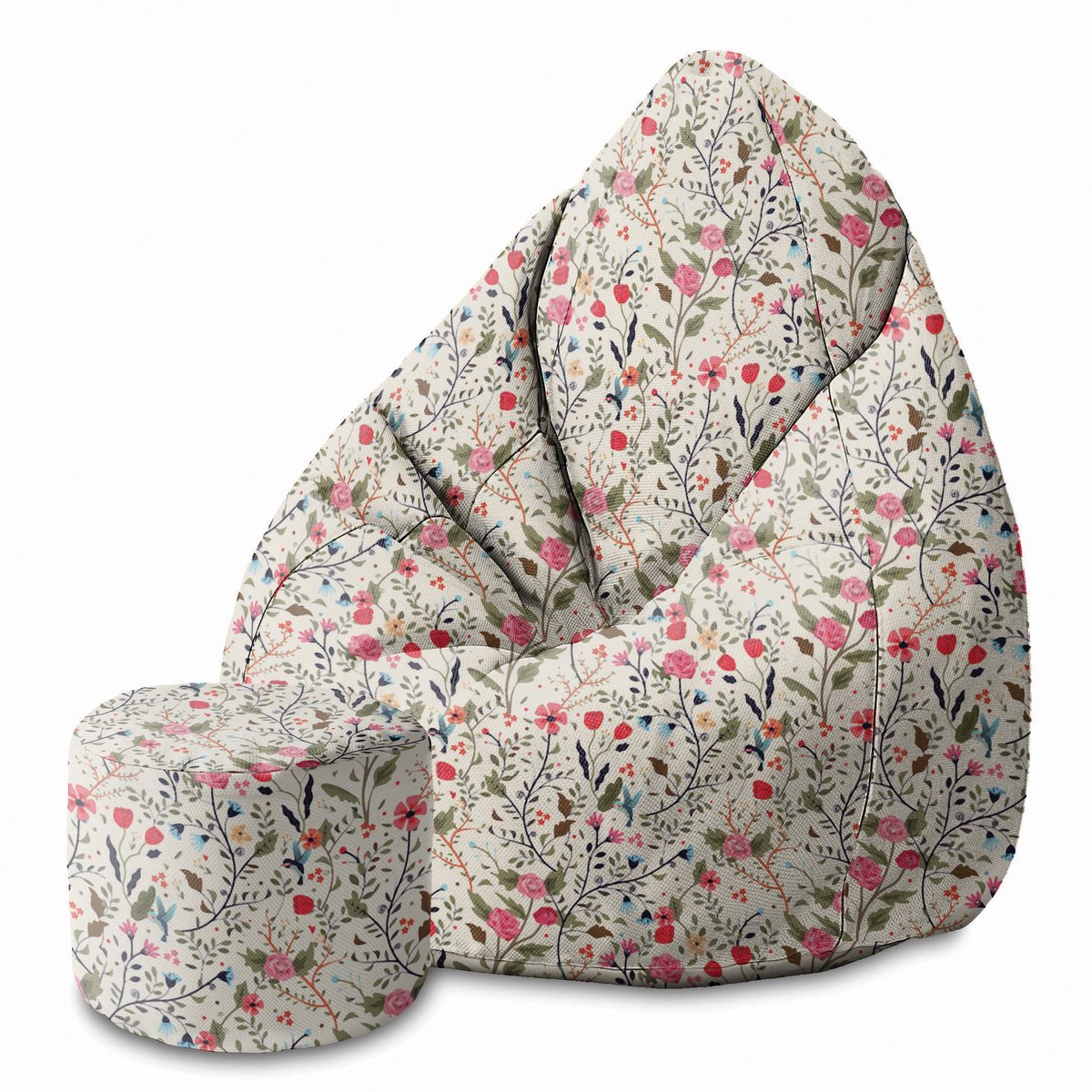 DreamRoots Velvet Zitzak voor Volwassenen – Luxe Beanbag met Voetsteun en Afneembare Hoes – Inclusief Vulling – 80x80x120 cm - Summer Meadow