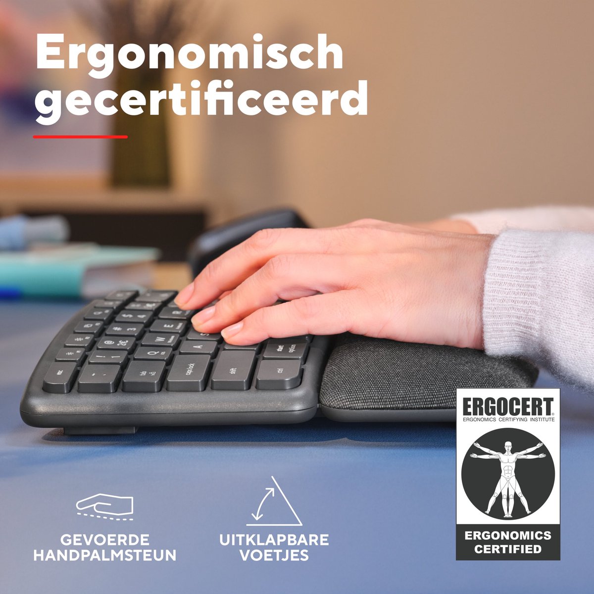 Trust Keyra - Ergonomisch Draadloos Toetsenbord - Split Lay-out - Stille Toetsen - Full-size Numpad - Qwerty US - Zwart thumbnail 2