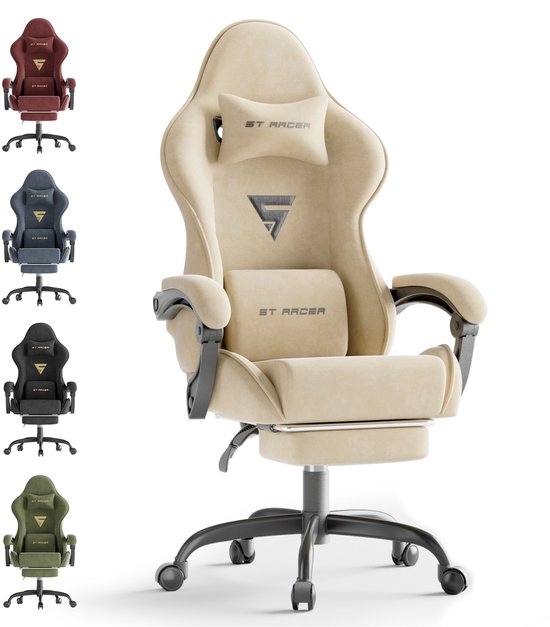 Syino Gaingstoel, Ergonoische Bureaustoel, Adeende Stof, Verstelbaar, Draaibaar, et Voetsteun, Grijs | Gaingstoelen | Joybuy