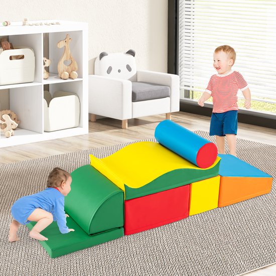 COSTWAY Schuimbouwstenen, zachte bouwstenen om te ravotten en te klimmen, reuzenbouwstenen van schuim, grote bouwstenen meerkleurig, bouwblokken voor baby's en peuters (veelkleurig) van Merkloos — afbeelding 3
