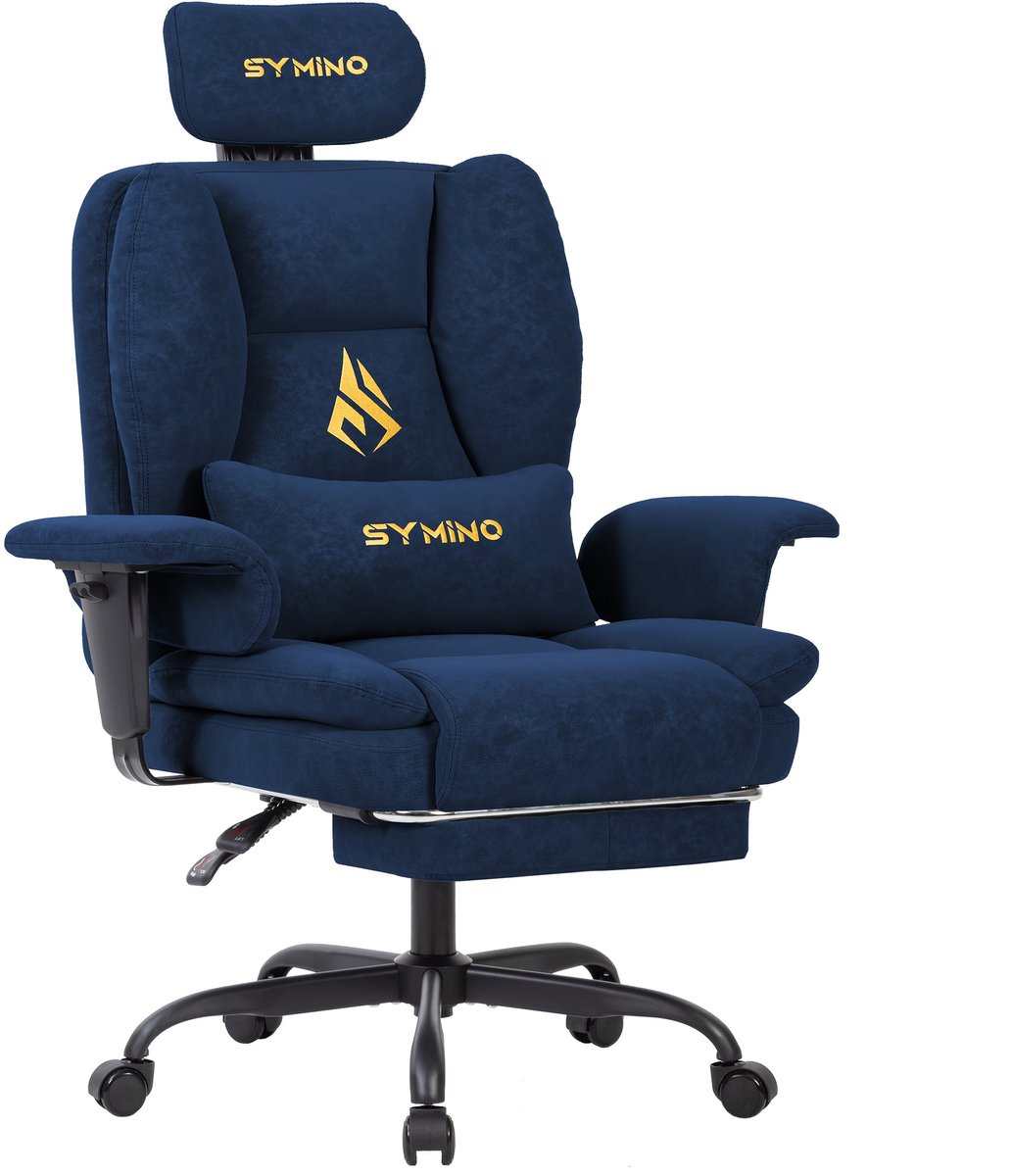 Gamingstoel – Bureaustoel – Office Chair – PC Stoel – Werkstoel – Ergonomisch Ontwerp – Verstelbare Rugleuning & Lendensteun – Blauw – PU Leder – Metaal Frame – 5-Wielig Onderstel – Comfortabel Voor Lange Sessies