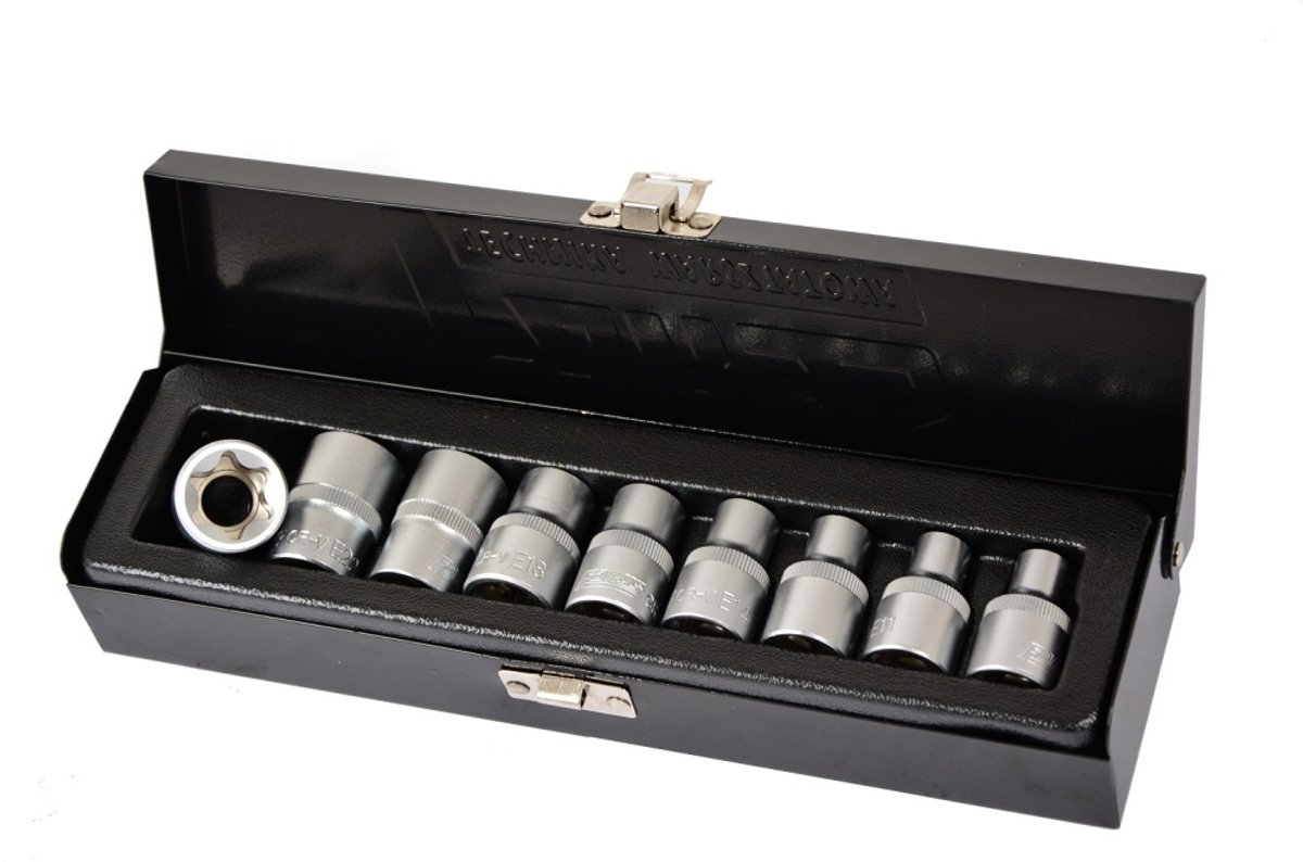 Farys Torx E-Dopstukken Set 1/2" 9 Delen E10-E24