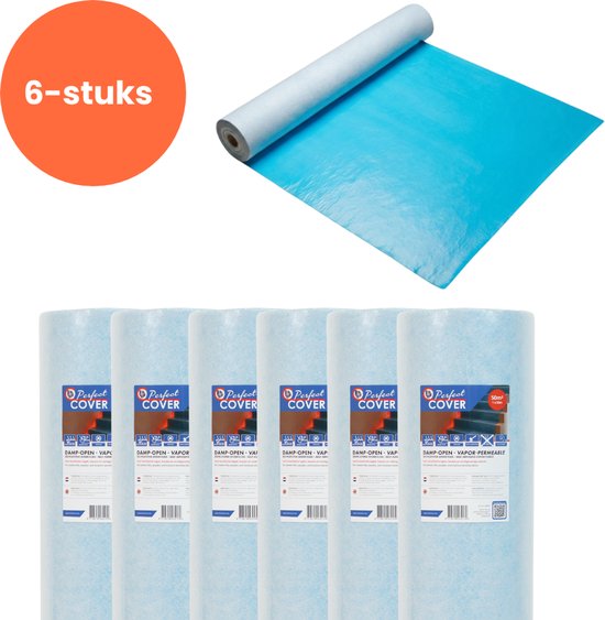 Perfect Cover® Damp-Open Afdekvlies – 6 × 25m² = 150m² – 170GSM Zelfklevende Vloerbescherming – 1m Breed