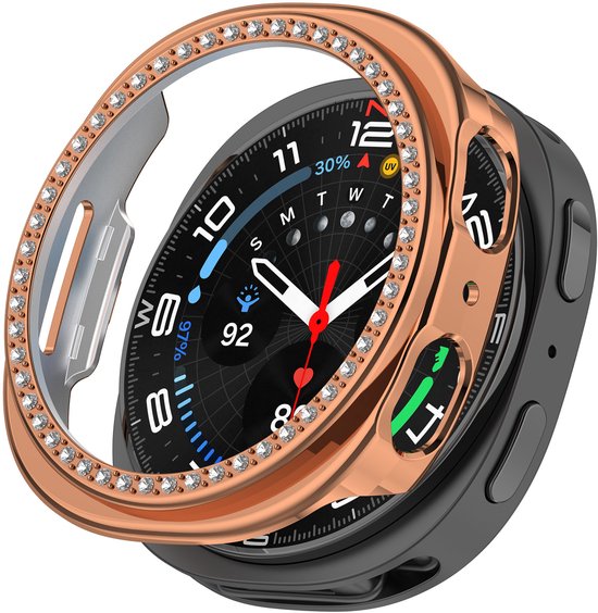 Stravo Luxe diamant hoesje voor Samsung Galaxy Watch 8 - 40mm - Semi Cover Hard Case - Beschermend Horlogekastje zonder screenprotector - Rosé goud