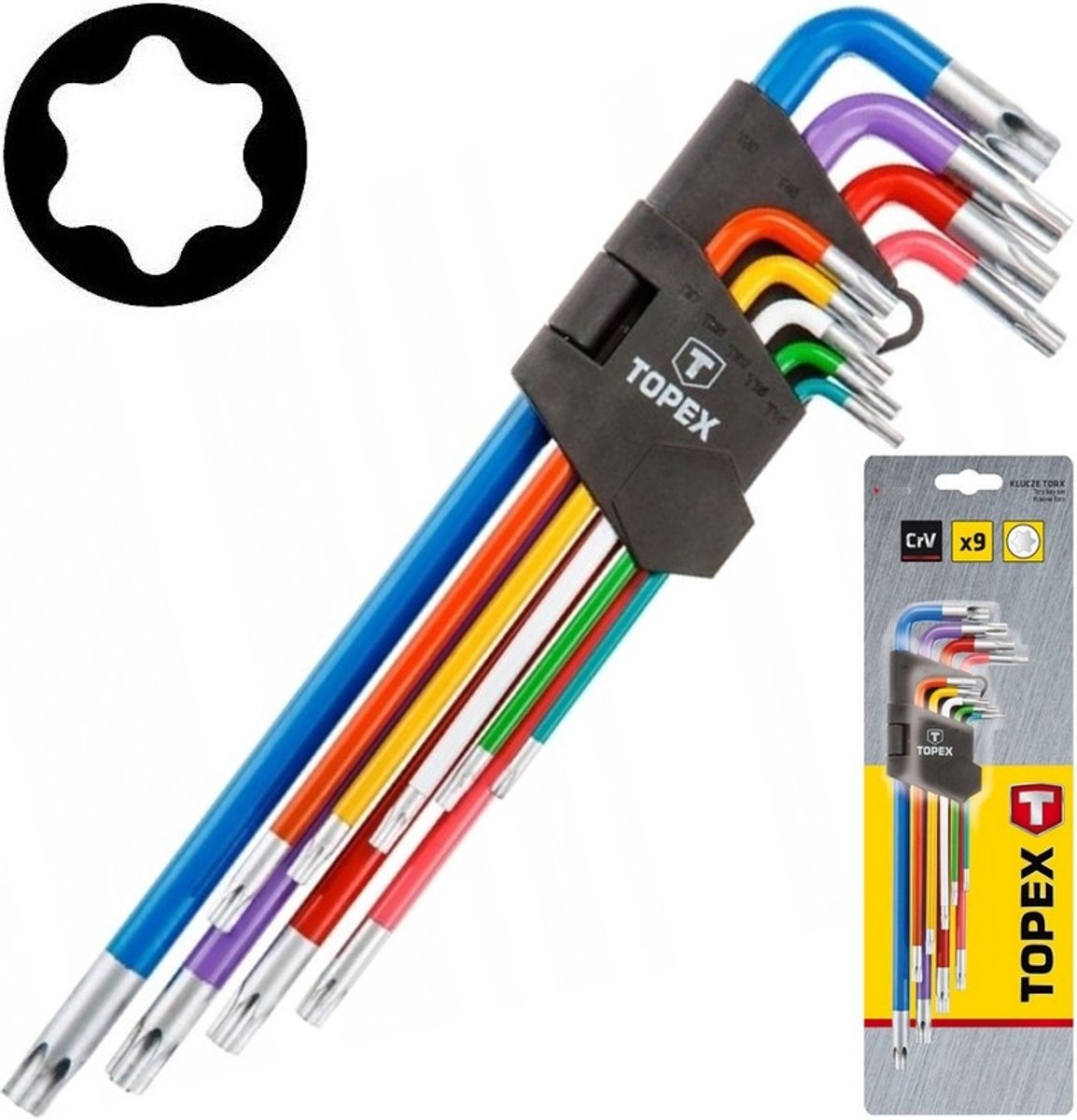 Kleurrijke Torx Inbussleutel Set T10-T50, 9 Delig, CrV Staal