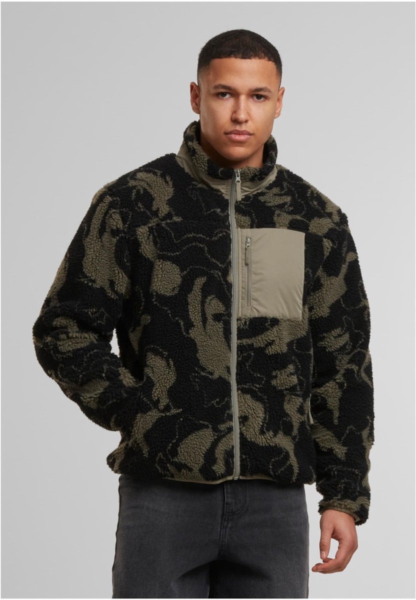 Urban Classics Pattern Teddy Trackjacket Jacket S Olijfgroen